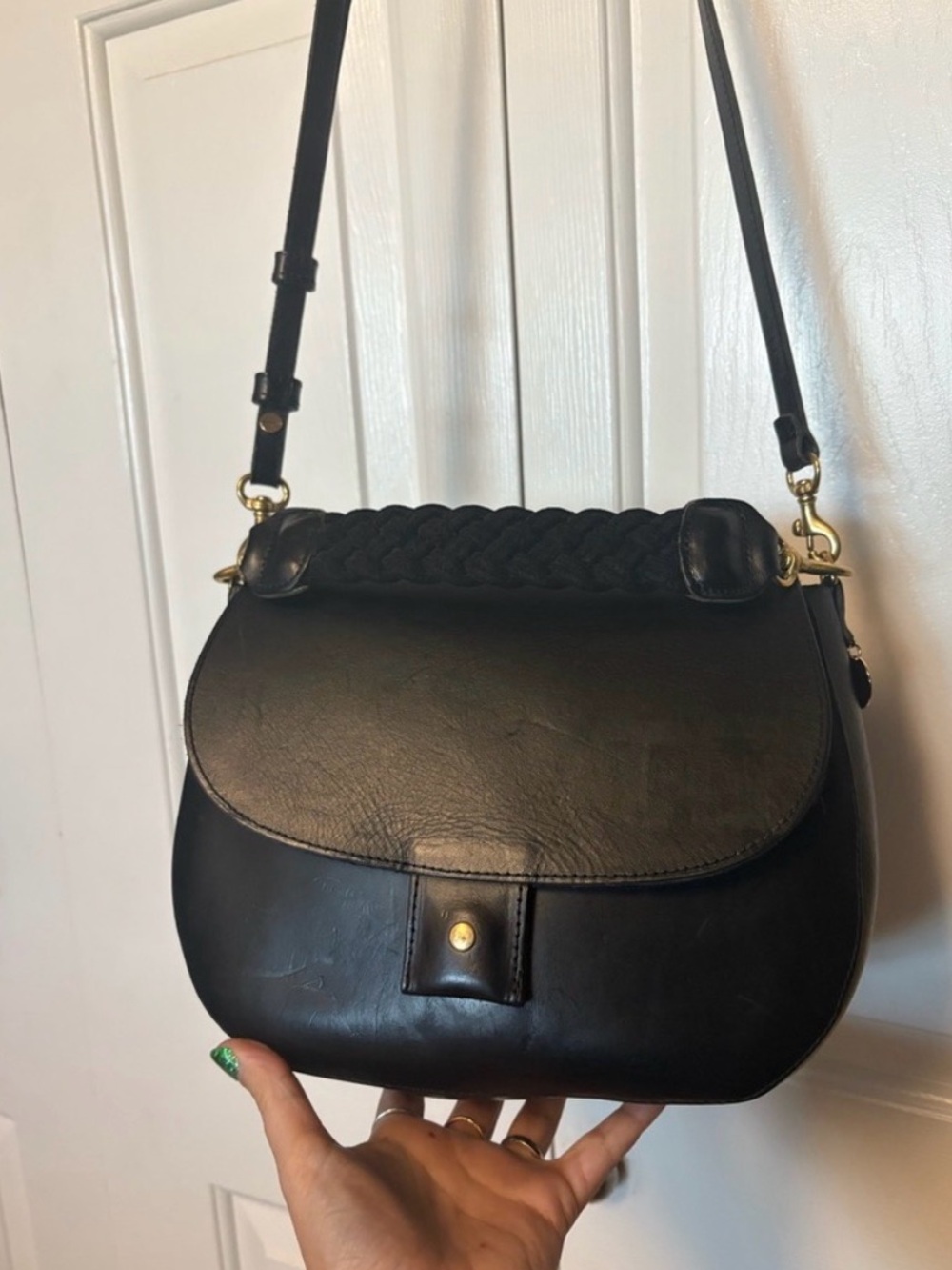 Clare V Harieth Leather Crossbody Bag with Braided Top Handle and Gold Hardware - Picture 4 of 6